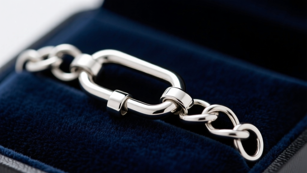Close-up of a sterling silver slide clasp and spacer bars, showing 20-gauge jump rings and soldered joints on a dark velvet pad.