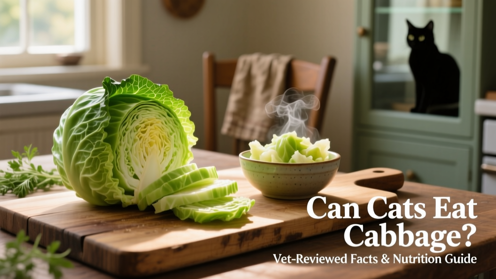 Fresh green cabbage sliced on a wooden cutting board next to a small bowl of cooked cabbage pieces