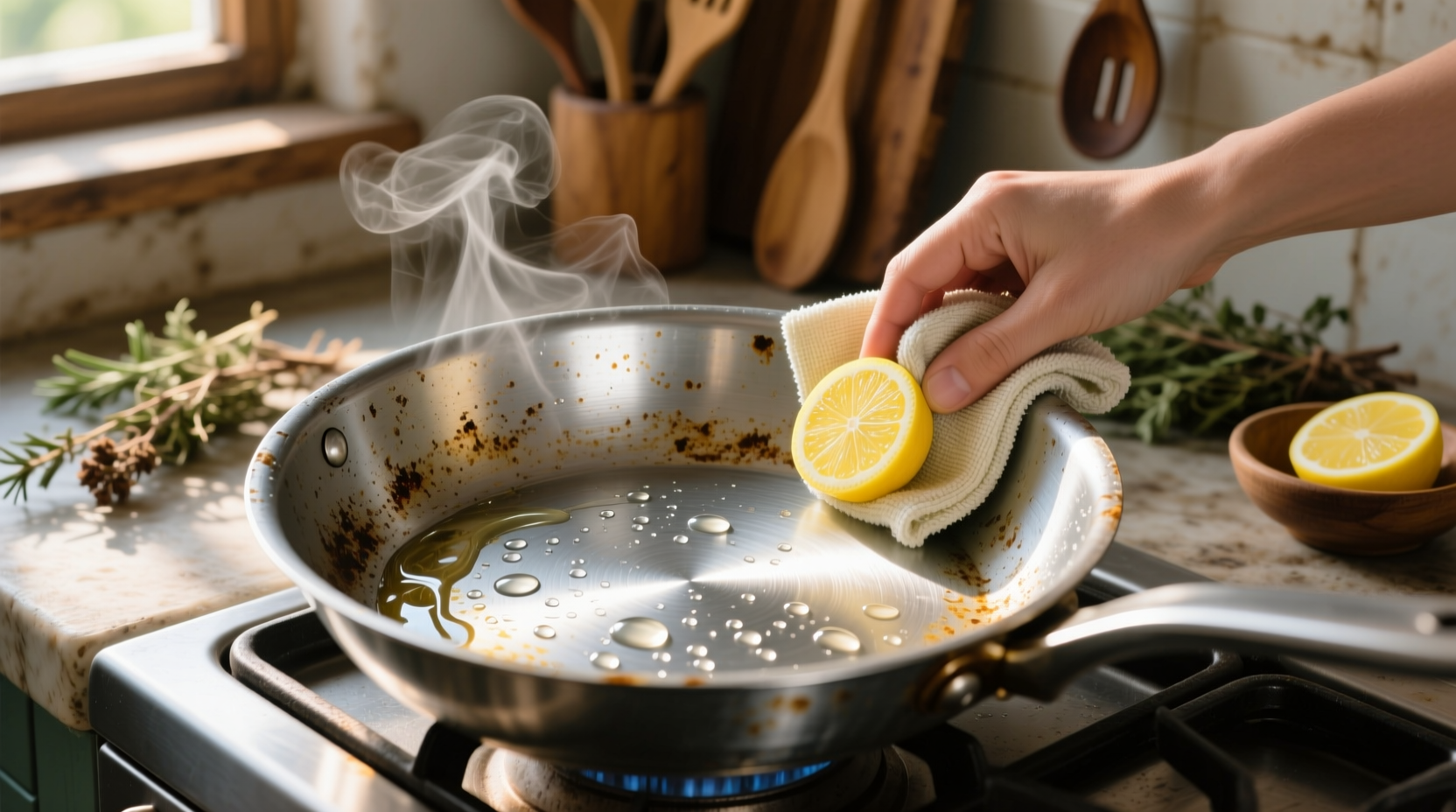eco friendly cleaning shine aluminum with lemon salt