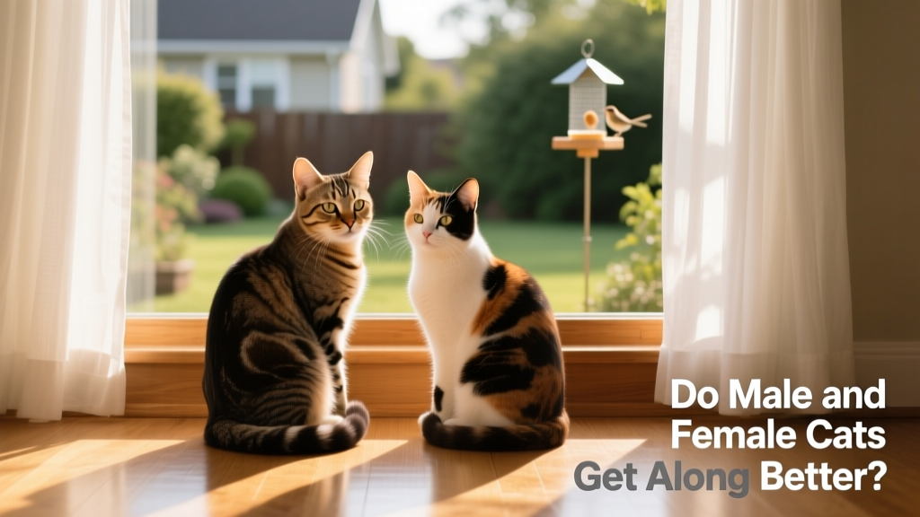 Two cats sitting side by side on a sunlit windowsill, calmly observing their surroundings