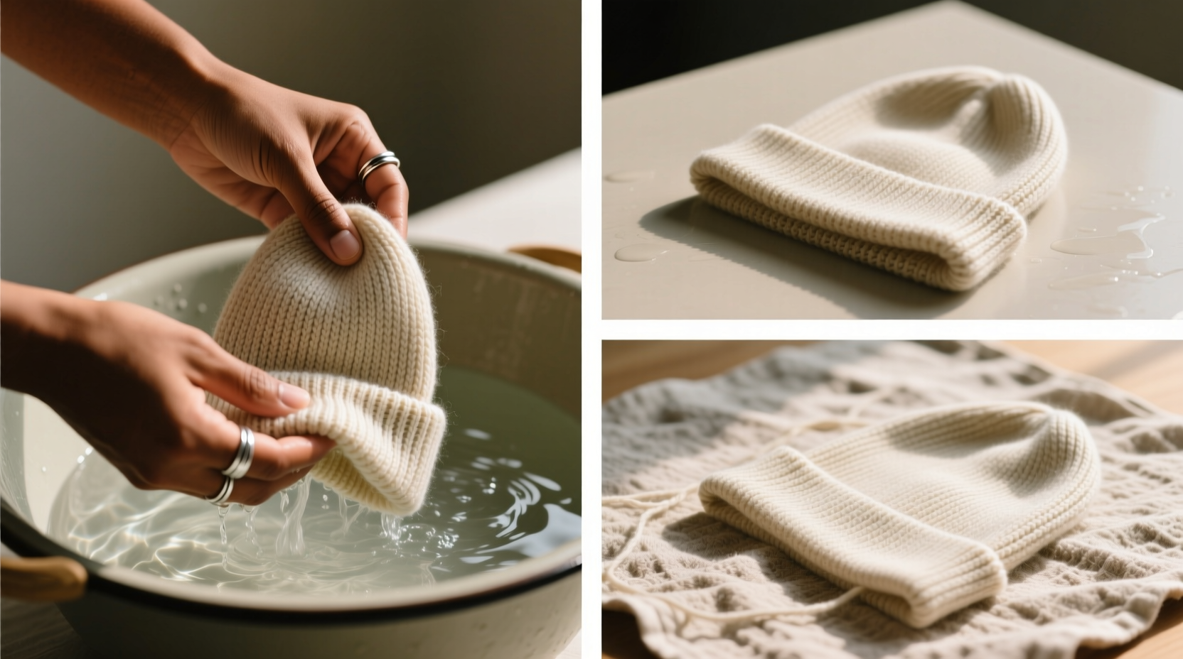 how to wash a knit beanie without stretching the cuff
