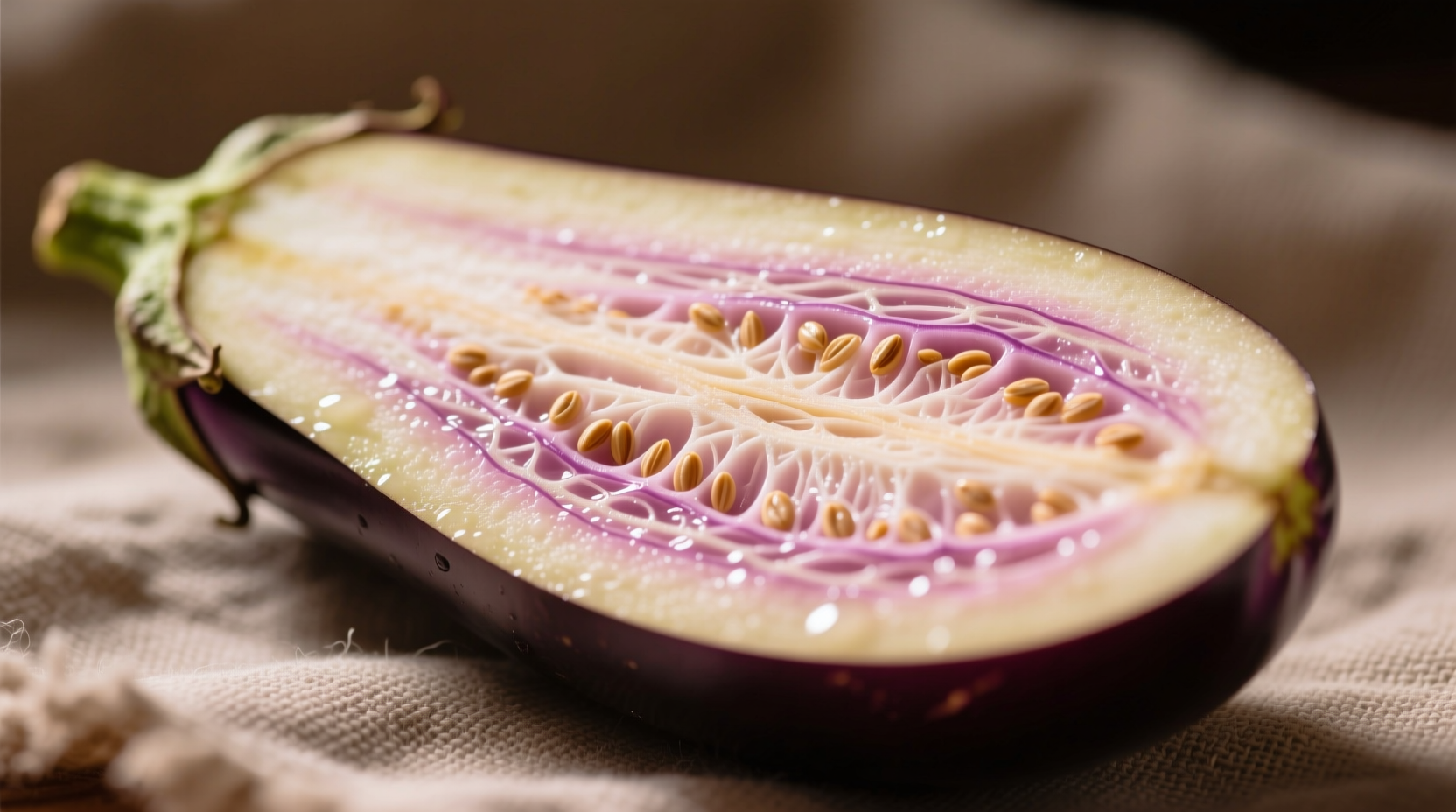 Sliced eggplant showing creamy interior texture