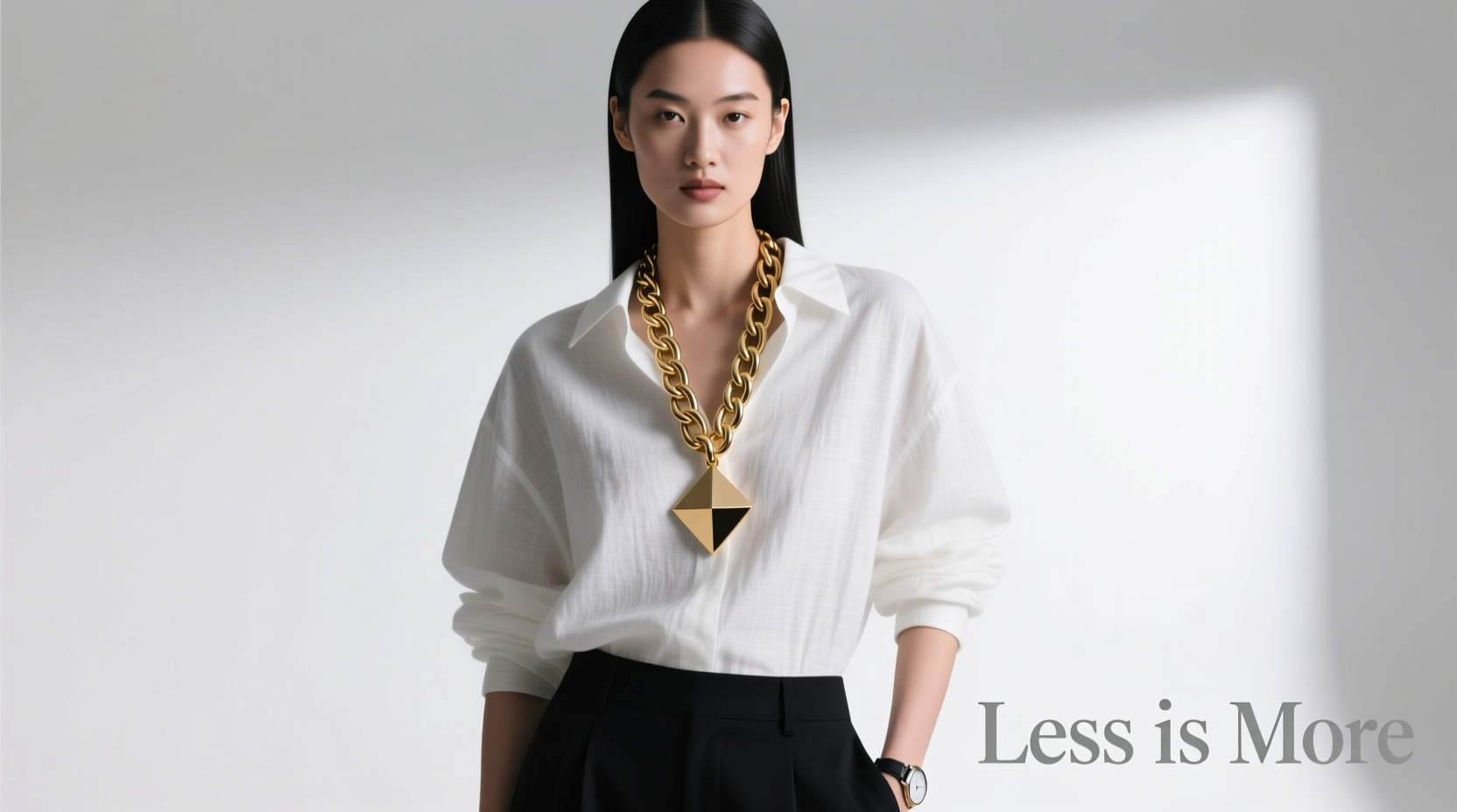 how to style a chunky chain necklace with minimalist outfits without looking cluttered