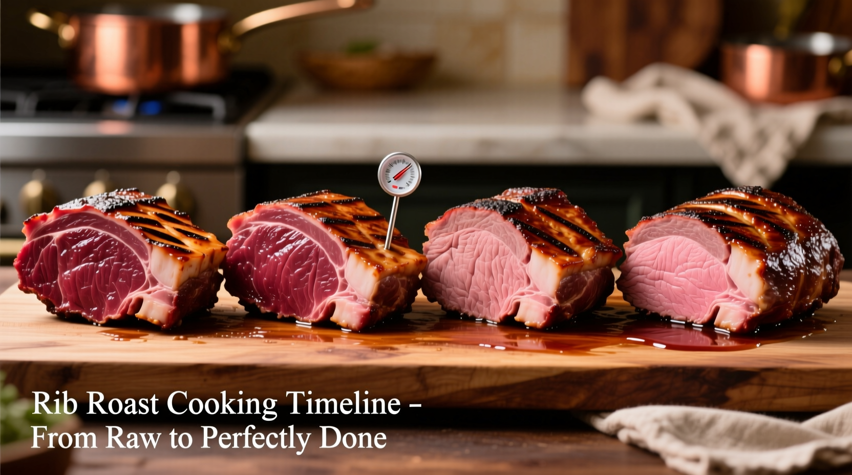Rib roast cooking timeline showing color progression