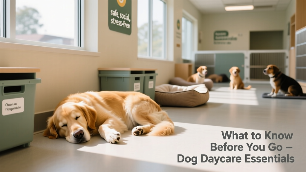 A relaxed dog napping peacefully in a quiet corner of a well-organized day care space
