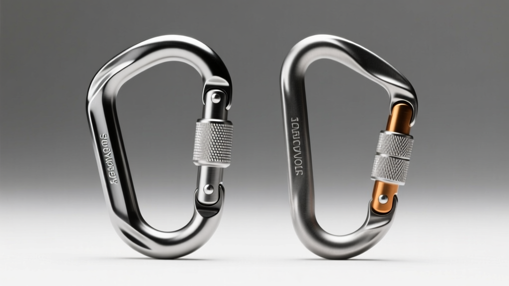 Side profile comparison of CNC-machined Grade 5 titanium carabiner next to standard stamped aluminum carabiner showing thickness