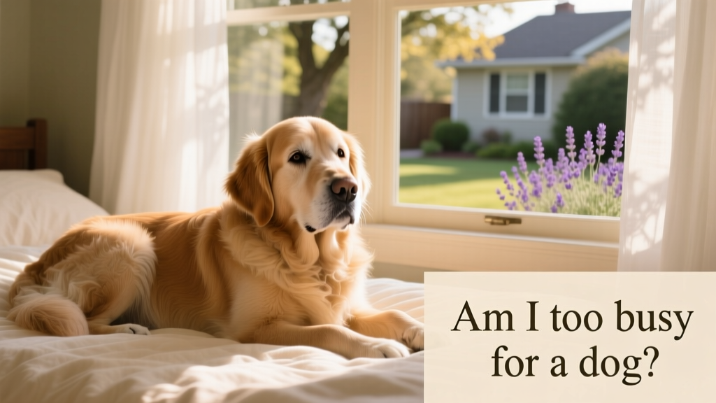 A senior dog resting comfortably on a soft bed beside a window, bathed in gentle sunlight