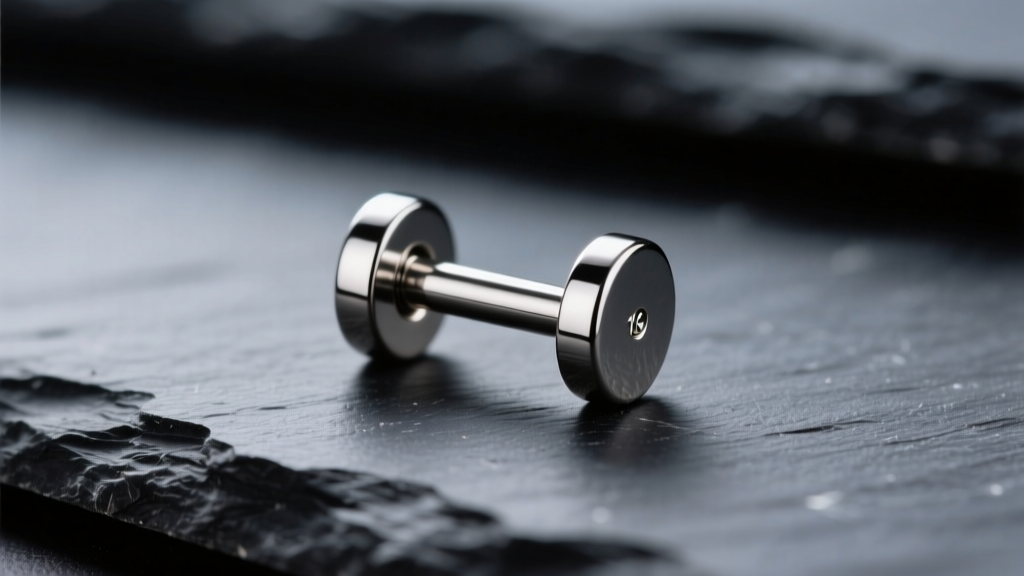 Macro photography of a 16-gauge implant-grade titanium straight barbell earring with a polished finish resting on a dark slate surface