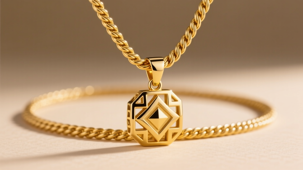 20-inch 14k yellow gold rope chain threading through a heavy cast pendant bail against a softly lit, neutral studio backdrop.
