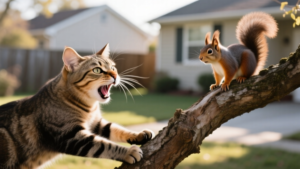 Cat Chirping at Squirrels: Frustrated Hunting Vocalization