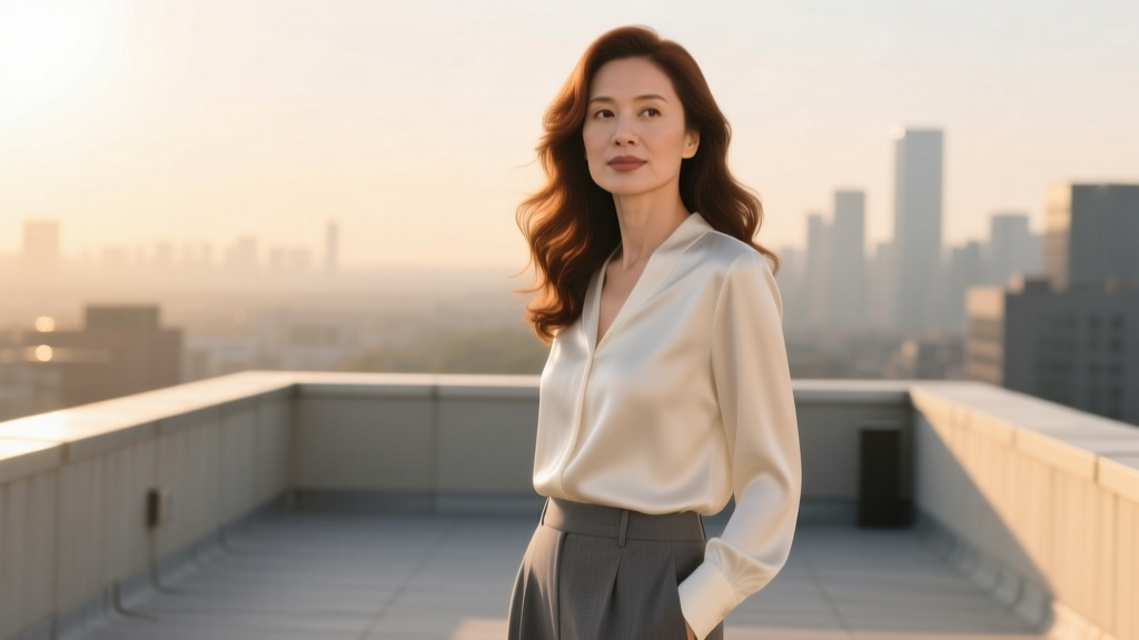 Woman's neckline showing a 24-inch sterling silver box chain with a pendant resting elegantly over a charcoal grey turtleneck