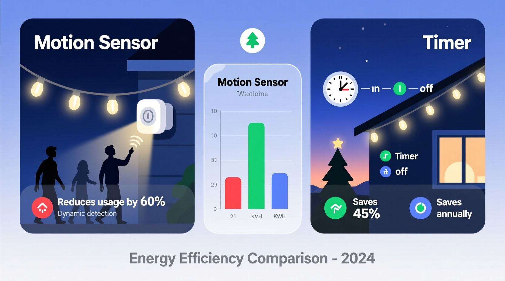 christmas light motion sensor vs timer which reduces energy use more effectively