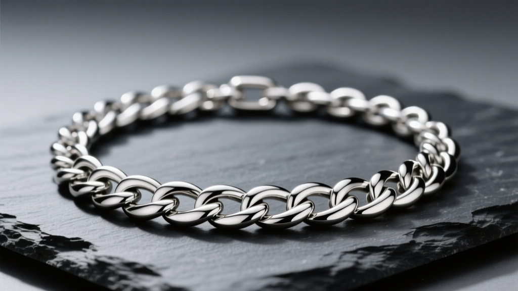 A heavy 10mm solid sterling silver Cuban link chain necklace resting on dark slate, showcasing high-polish interlocking links