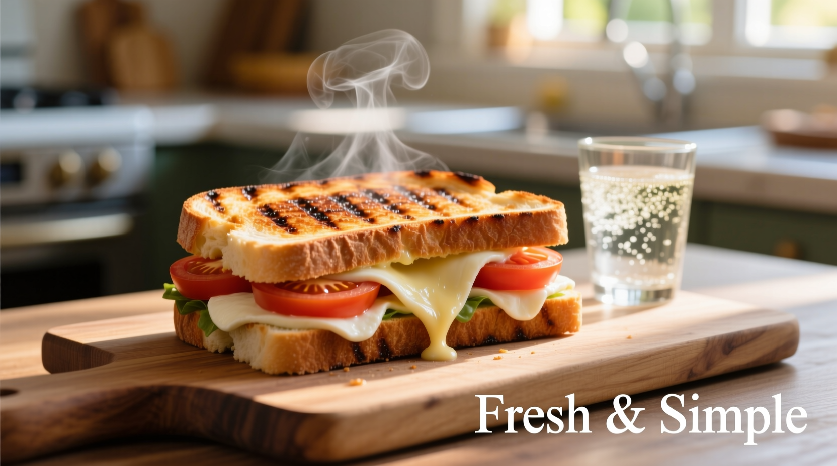 Fresh tomato mozzarella panini with melted cheese