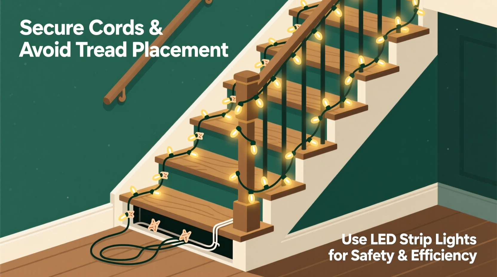 how to wrap a staircase with christmas lights without tripping hazards