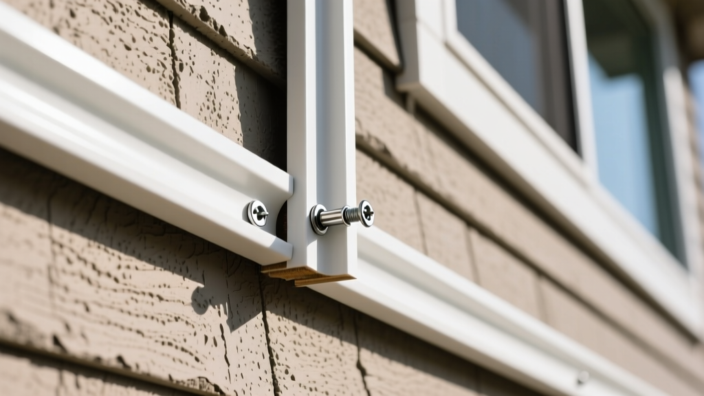 Close-up of cellular PVC trim boards with stainless steel fasteners being installed adjacent to textured fiber cement siding panels