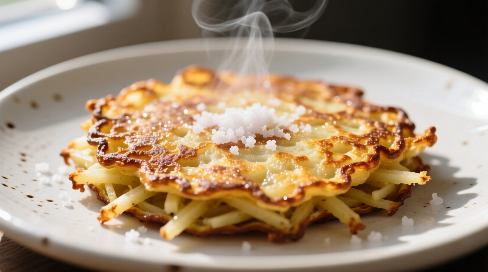 Golden brown rosti potato pancake with crispy edges