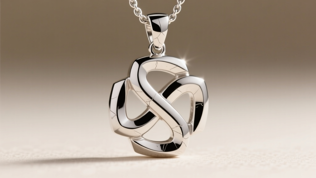 Macro shot of an Argentium silver Greek key pendant highlighting sharp geometric edges and brilliant mirror-like metal polish