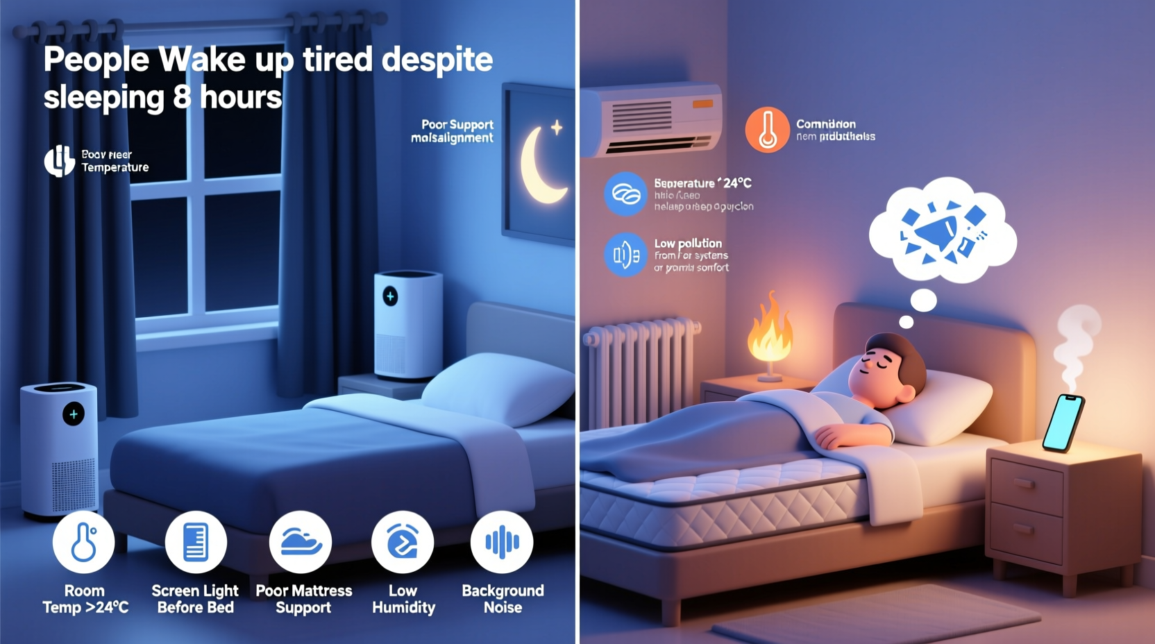 why do i wake up tired even after 8 hours common bedroom environment factors