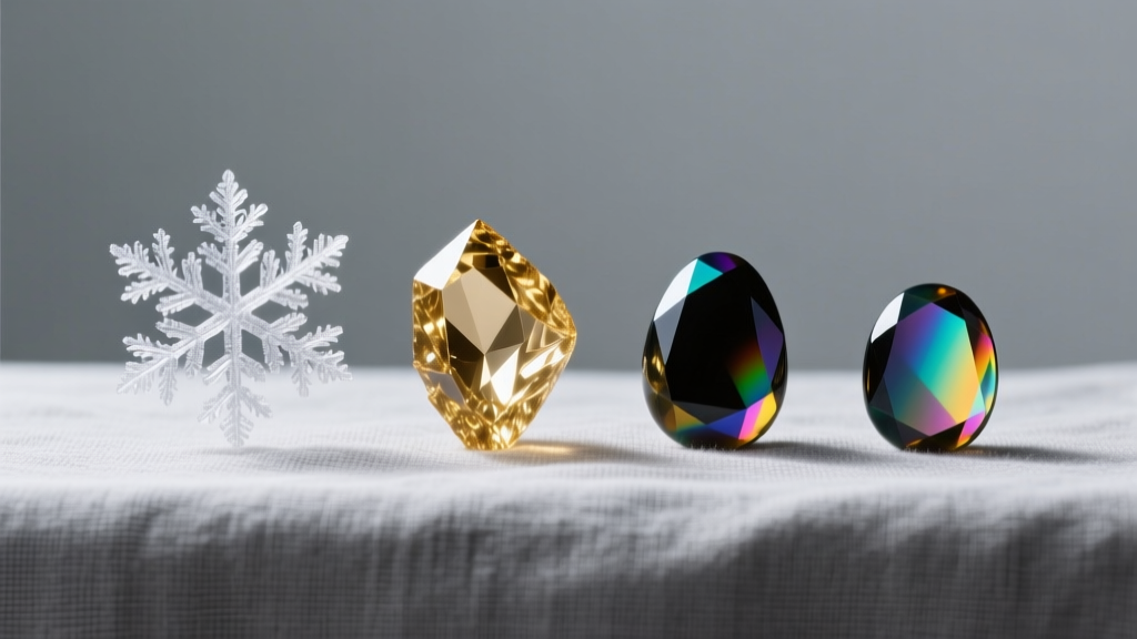 Snowflake, golden sheen, and rainbow obsidian cabochons displayed side-by-side on grey linen under bright, even studio light.
