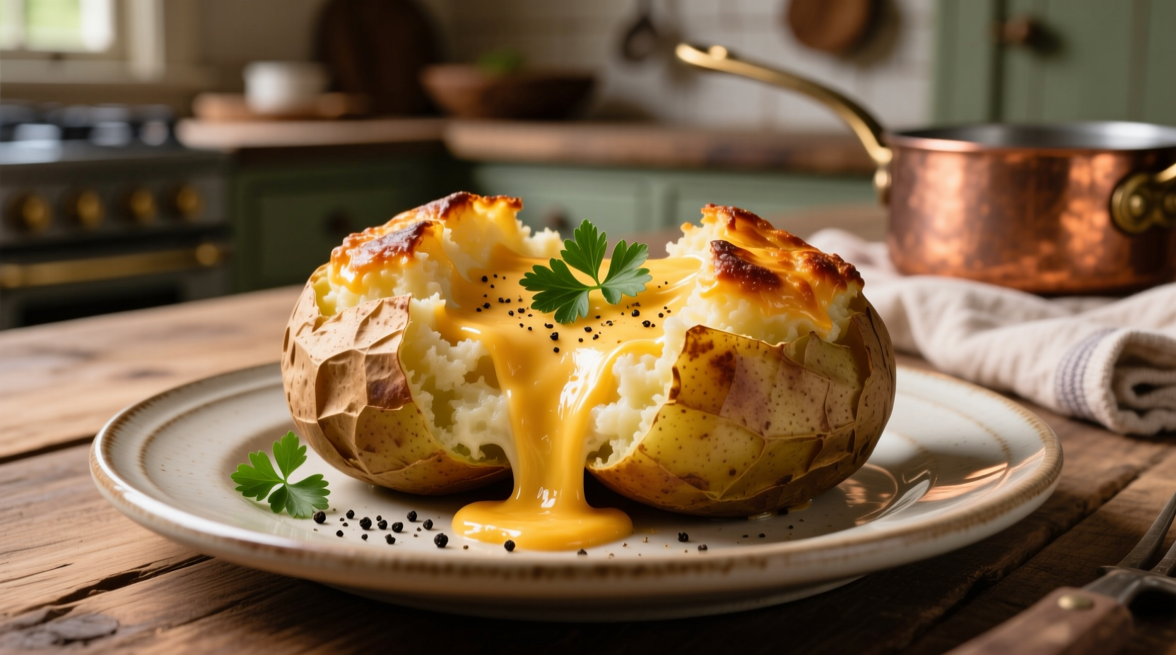 Golden twice-baked potatoes with melted cheese
