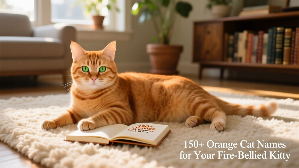 Ginger tabby cat lounging on a soft cream rug