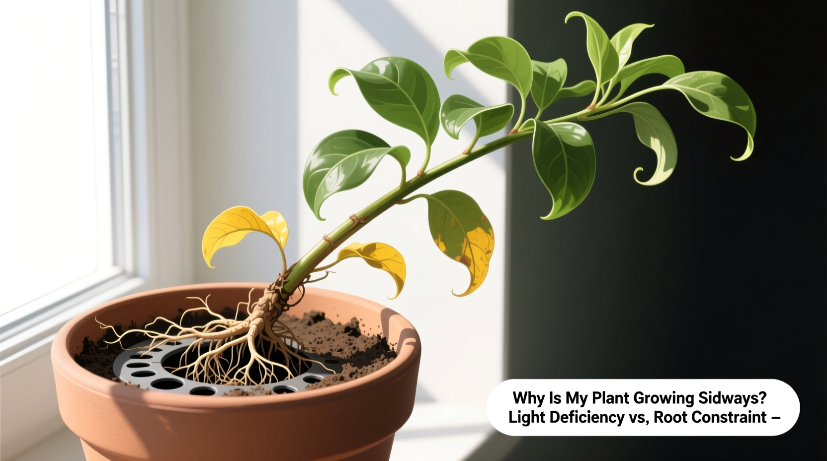 why is my plant growing sideways light issues or root problems