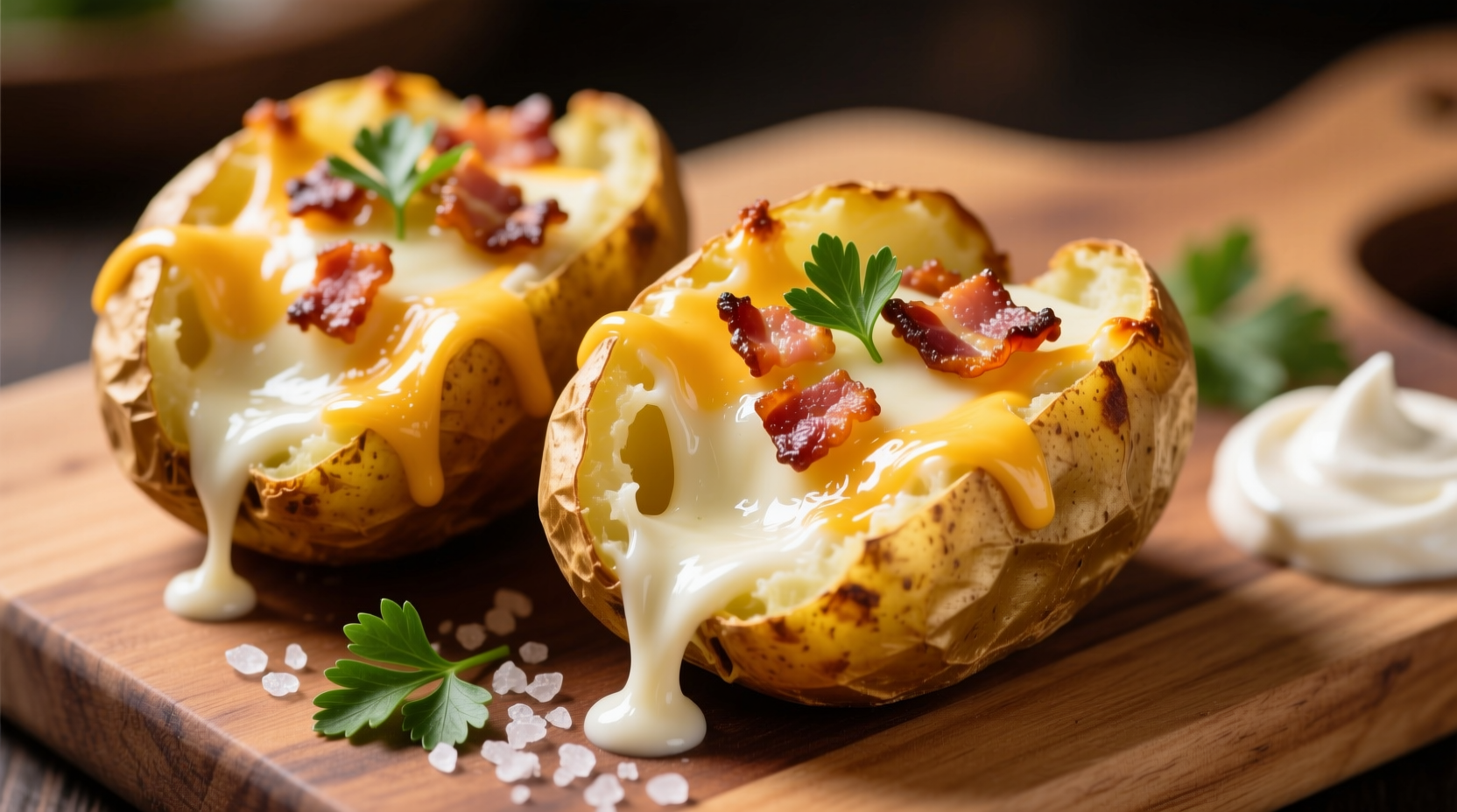 Crispy golden potato skins loaded with cheese and bacon