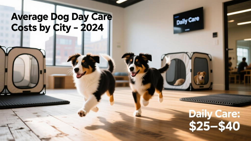 Two playful Australian Shepherd puppies running side-by-side on a sunlit wooden floor inside a professional doggy day care facility