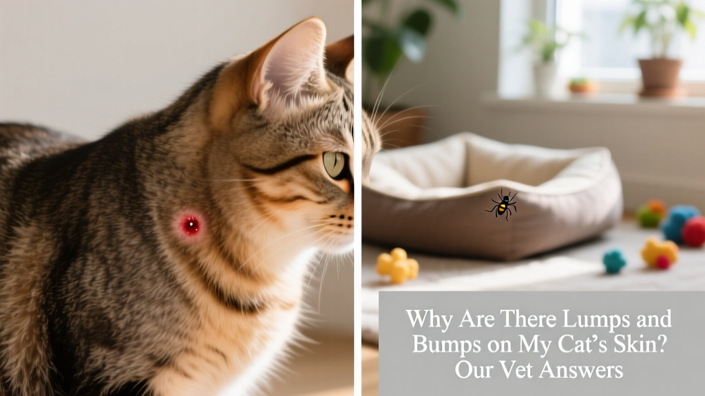 Side-by-side comparison showing normal cat skin versus skin with a small, raised insect bite reaction