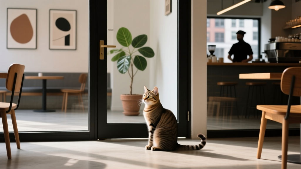 Why Cats Sit Facing the Door at Restaurants