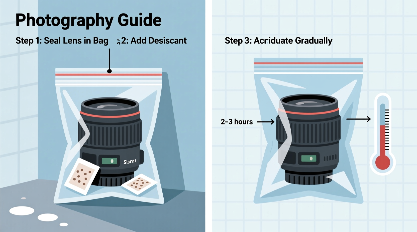 how to prevent condensation inside camera lenses when traveling