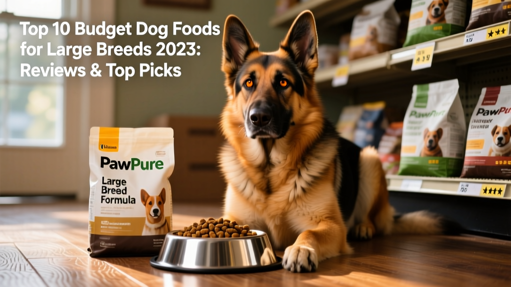 A gentle giant dog—like a Labrador or German Shepherd—sitting beside a full stainless-steel food bowl