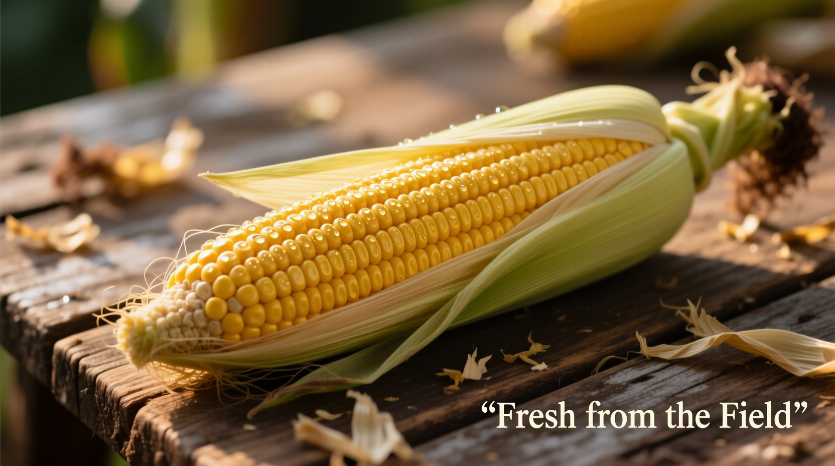 Fresh corn on the cob with husks removed
