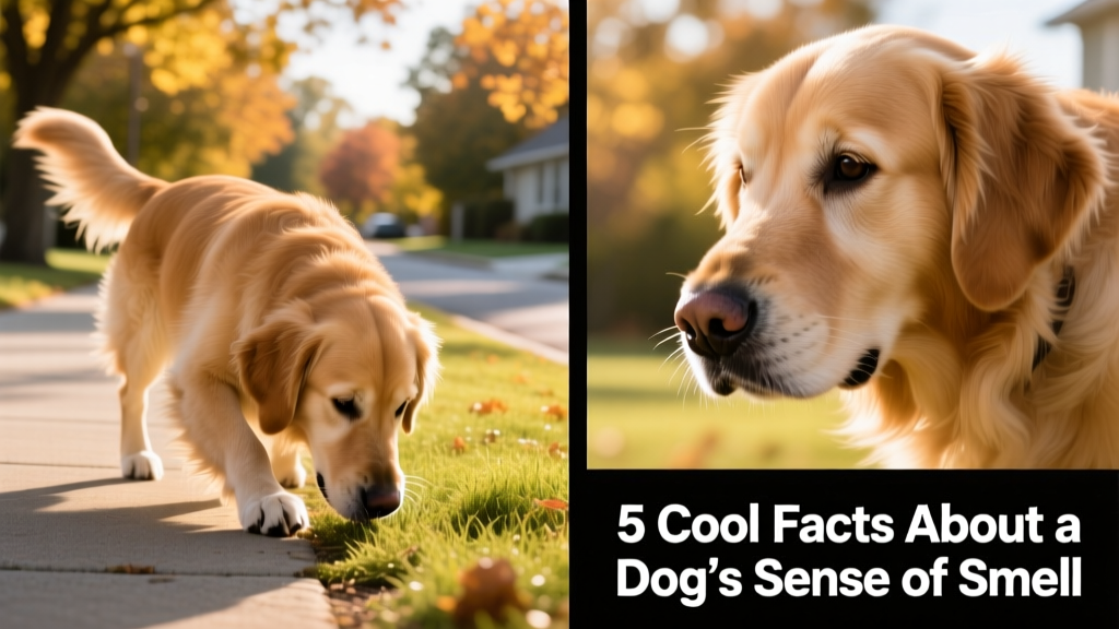 Side-by-side comparison showing a dog actively sniffing the ground during a walk, with subtle motion blur to emphasize rapid sniffing