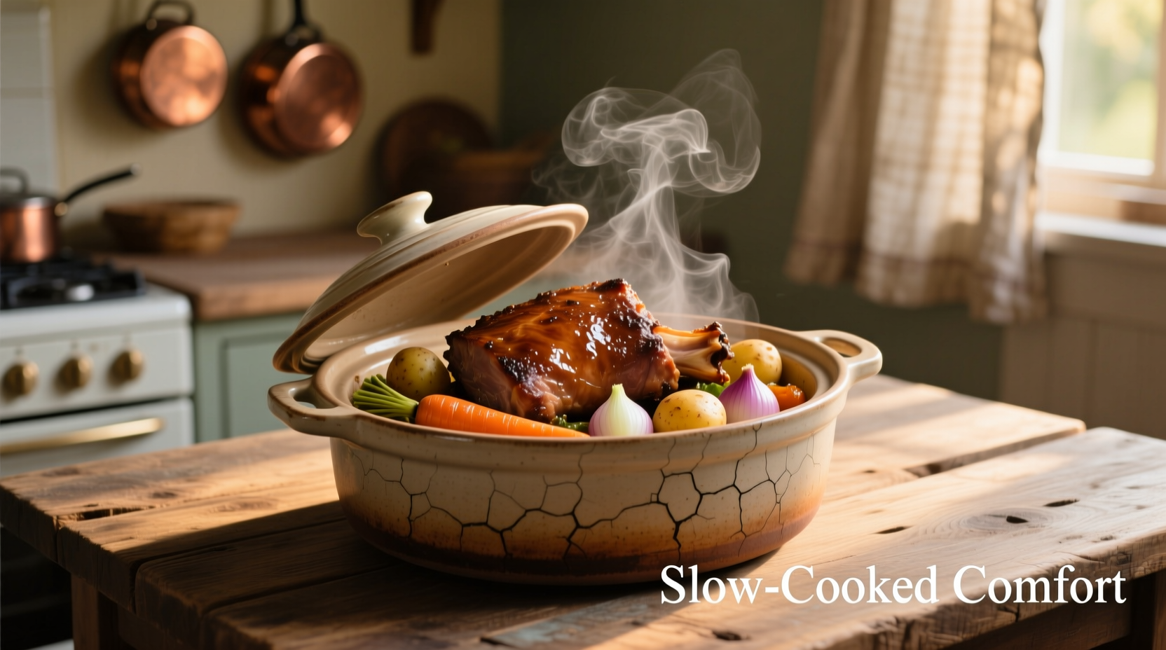 Slow cooker with pork roast and vegetables