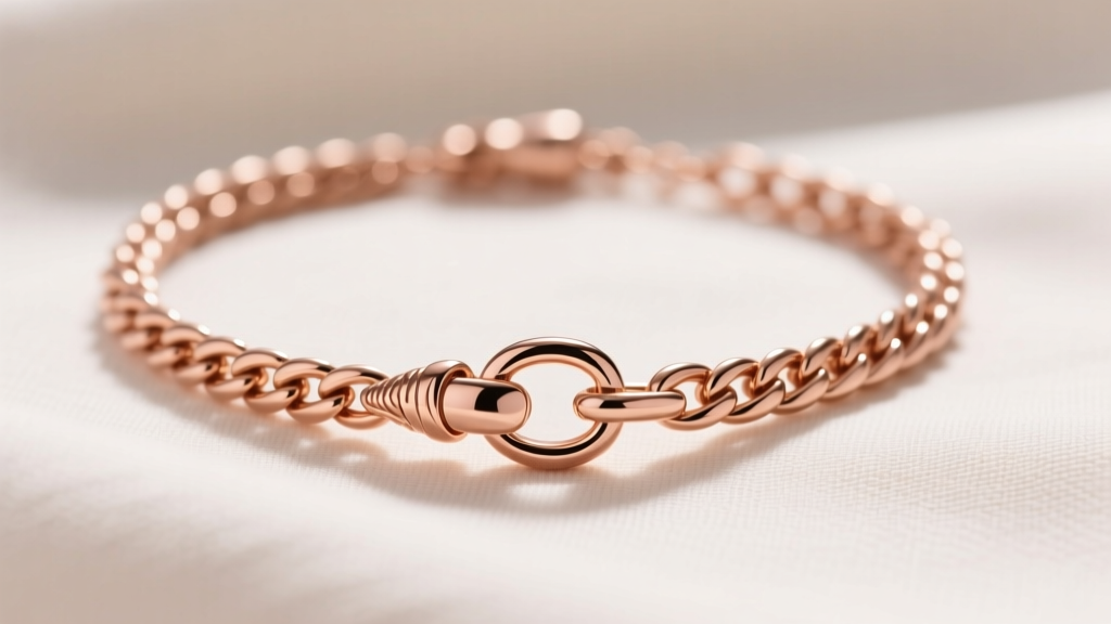Detailed view of a sturdy wheat chain and secure lobster clasp on a rose gold betrothal necklace against a soft linen backdrop.