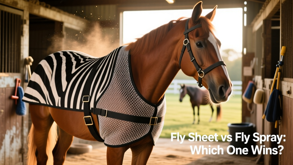 Close-up of a well-fitted zebra-print fly sheet on a horse, showing fine mesh weave and secure straps