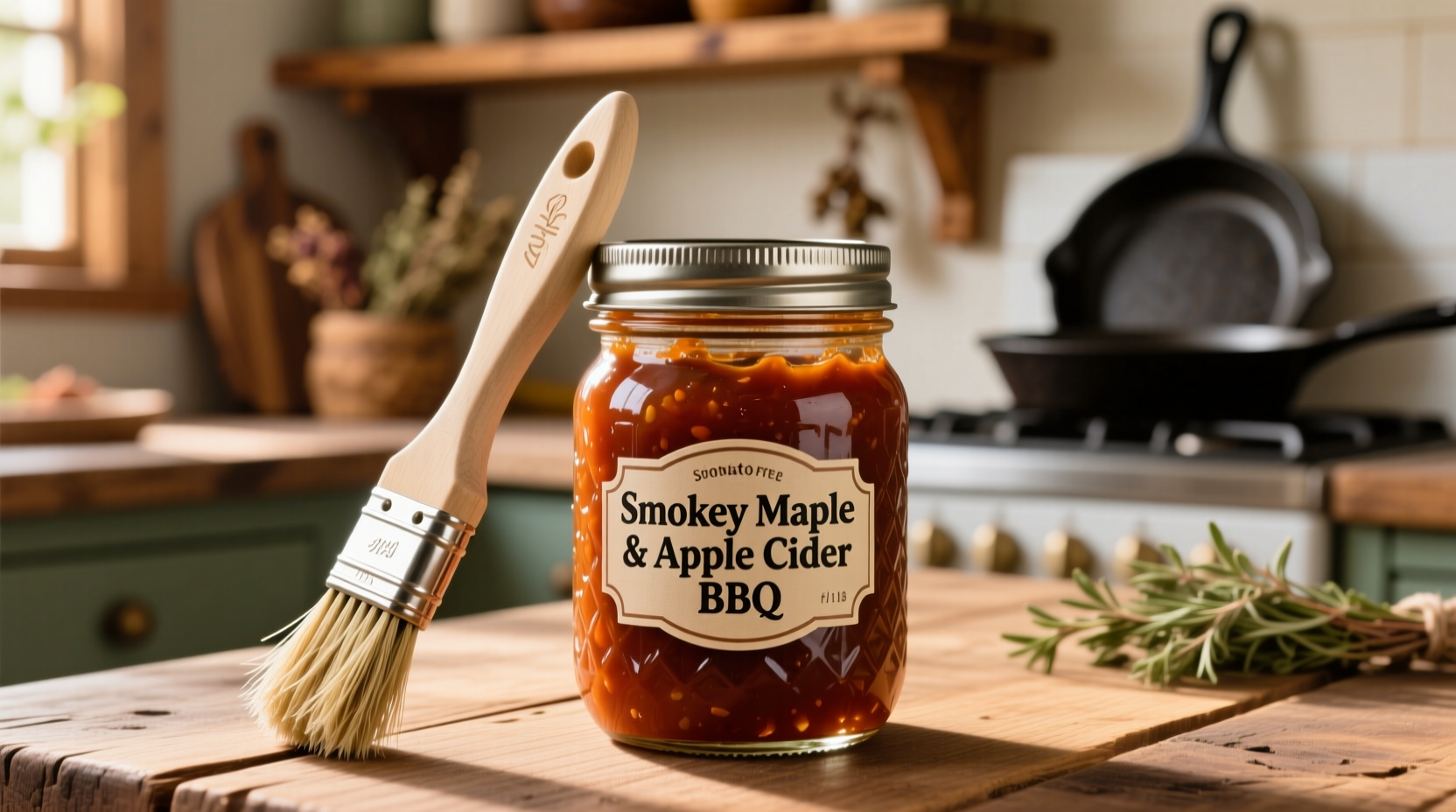 Homemade tomato free bbq sauce in mason jar with brush