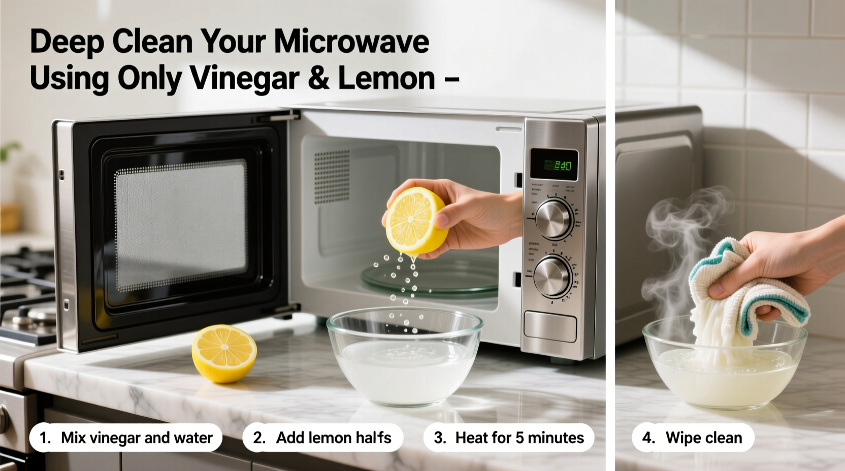 how to deep clean your microwave using only vinegar and lemon