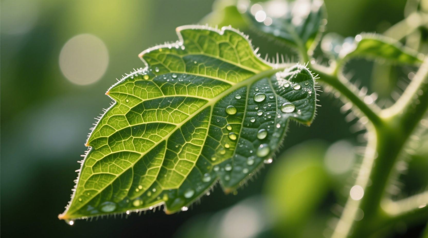 Close-up of tomato plant leaves showing their texture and veins