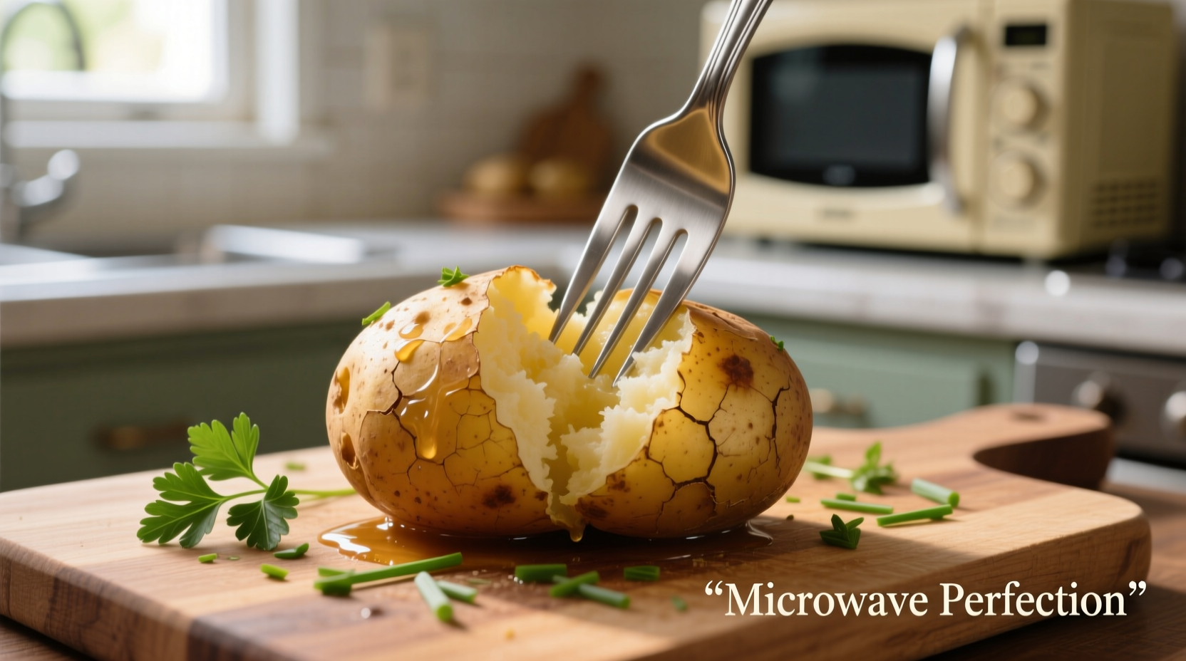Perfectly cooked microwave potatoes with fork test