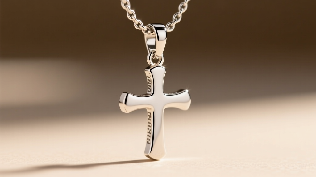 Close-up technical view showing the soldered jump ring and bail connection on a sterling silver lariat cross pendant drop.