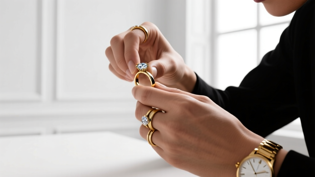 Jeweler's loupe examining the 916 hallmark stamp on a traditional Indian gold bangle clasp, set against a dark velvet display pad.