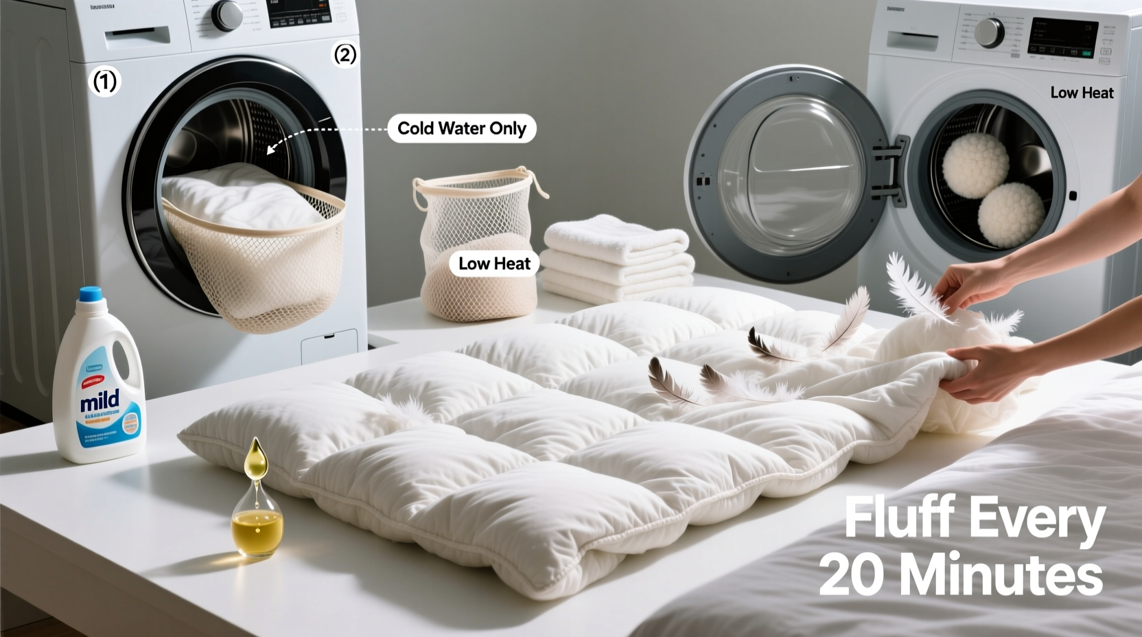 how to wash a down comforter at home without clumping the feathers