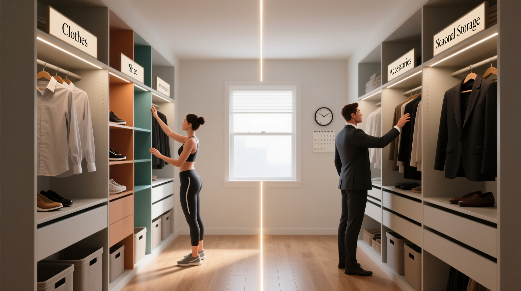 shared closet organization for clashing schedules eras