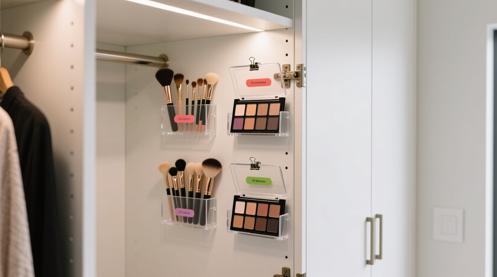 closet organization tips makeup brushes palettes