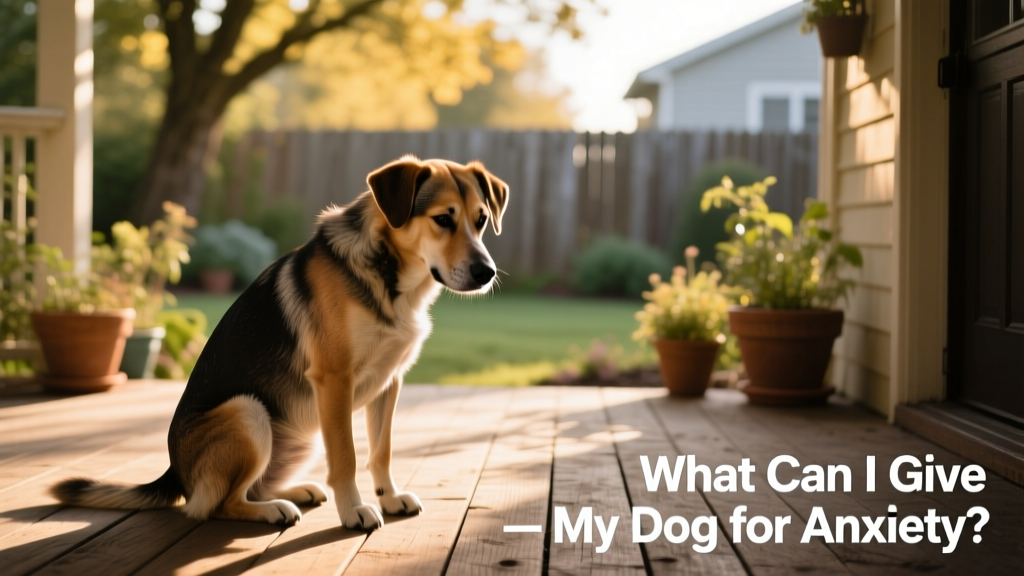a dog showing signs of anxiety—head lowered, ears back, avoiding eye contact