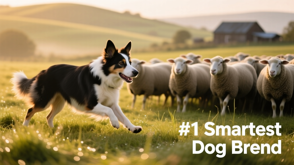A Border Collie intensely focused on a sheep-herding task in a grassy field