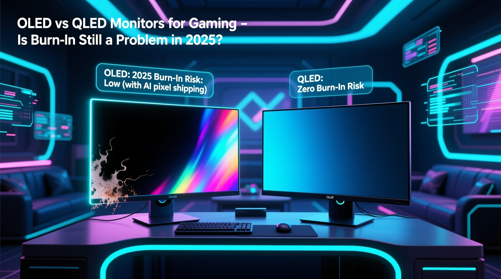 oled vs qled monitors for gaming is the risk of burn in still a problem in 2025